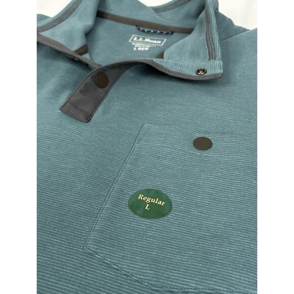 NWT LL Bean Bold Coast Pullover Men’s Large Regular Storm Teal Snap 523182 - Picture 6 of 12